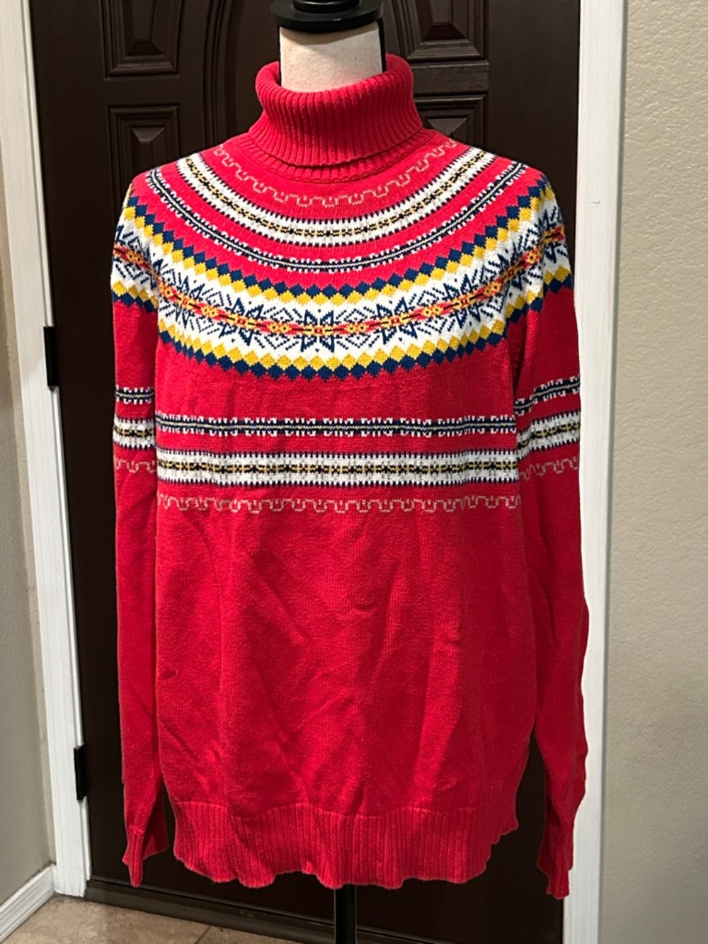 Vintage Men's Pendleton Red Turtleneck Fair Isle Ski Sweater